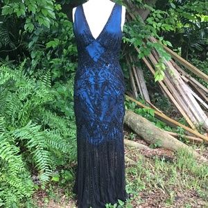 Fabulous vintage beaded dress with blue satin slip